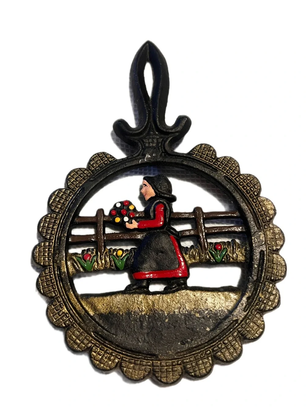 Dalecraft Cast Iron Amish Trivets - Vintage Hand-Painted Folk Art Man & Woman